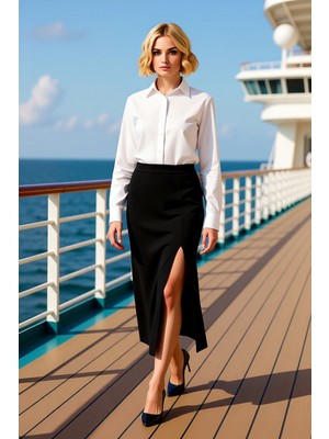 Benerly Kadın Yüksek Bel Kalem Yırtmaçlı Örme Etek Fonksiyonel Dayanıklı Kaliteli Konforlu Estetik