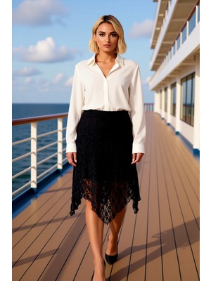 Benerly Kadın Dantel Midi Etek Dokulu Örme Kalıp Fonksiyonel Dayanıklı Kaliteli Konforlu Estetik Şık