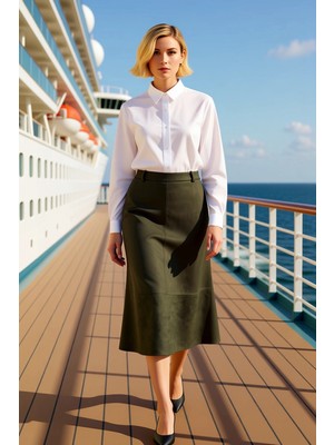 Benerly Kadın Yüksek Bel Midi A Kesim Örme Süet Etek Fonksiyonel Dayanıklı Kaliteli Konforlu Rahat