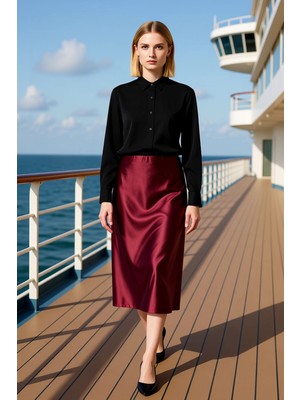 Benerly Kadın Midi A Kesim Etek Düz Desen %95 Polyester %5 Elastan Fonksiyonel Dayanıklı Kaliteli Şık