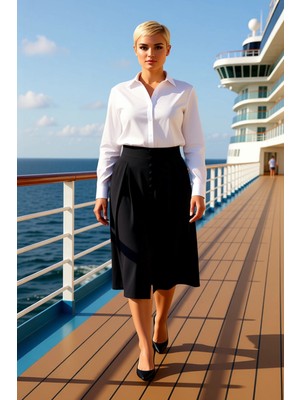 Benerly Kadın Midi Etek Düz Desen Yırtmaç Detaylı Viskon Dokuma Kalıp Fonksiyonel Dayanıklı Modern