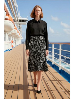 Benerly Kadın Yüksek Bel Midi Örme Etek Hayvan Desenli Fonksiyonel Dayanıklı Kaliteli Konforlu Şık