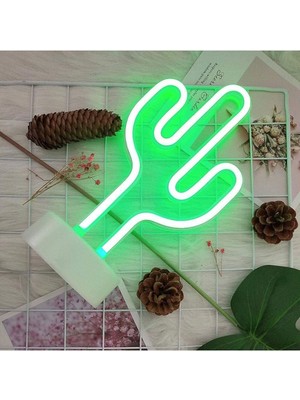 Empressco Yeşil Neon Kaktüs Masa Lambası USB ve Pil ile Ev,ofis,çocuk ve Beşik Odası Için