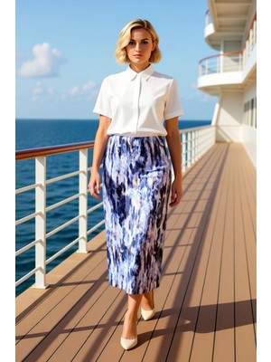 Benerly Kadın Maxi Pilise Etek Normal Bel Soyut Desenli %100 Polyester Fonksiyonel Dayanıklı Rahat