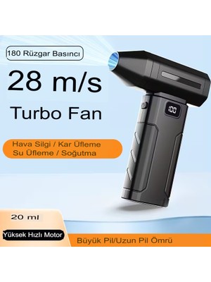 Mucosan Turbo Jet Kablosuz Hava Üfleyici | 28 M/s Güçlü Üfleme | 3’ü 1 Arada Fan | 6 Kademeli Hız, LED Işıklı