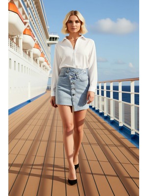 Benerly Kadın %100 Pamuk A Kesim Mini Etek Düğmeli Fonksiyonel Dayanıklı Kaliteli Konforlu Estetik