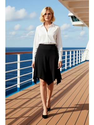 Benerly Kadın Asimetrik Midi Örme Etek %96 Polyester %4 Elastan Fonksiyonel Dayanıklı Kaliteli Şık