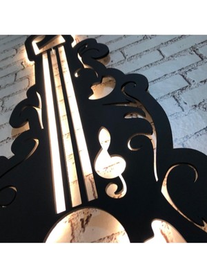 Empressco Ledli Ahşap Guıtar Dekoratif Tablo, Siyah Renkli, Zarif Tasarım