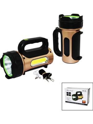 10W - Solar - USB Şarjlı 2ın1 El Feneri Renkli Fonksiyonel Smd LED (4887)