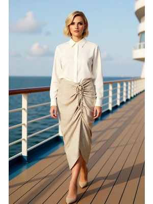 Benerly Kadın Midi Etek Büzgü Detaylı Asimetrik Kalıp Fonksiyonel Dayanıklı Kaliteli Konforlu Spor