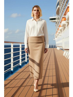 Benerly Kadın A Kesim Midi Etek Yumoş Dokuma Normal Bel Fonksiyonel Dayanıklı Kaliteli Konforlu Şık