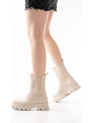 Zerenyus ZRİN-299 Premium Bej Yüksek Tabanlı Lastikli Günlük Kadın Bot