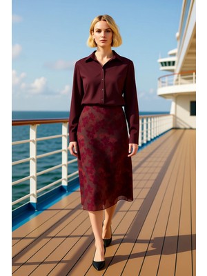 Benerly Kadın A Line Midi Etek Puantiye Desenli %94 Polyester %6 Elastan Fonksiyonel Dayanıklı Şık
