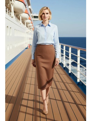 Benerly Kadın Midi Kalem Etek %100 Pamuk Düz Desen Fonksiyonel Dayanıklı Kaliteli Konforlu Estetik