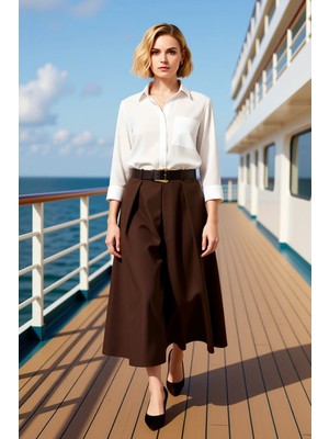 Benerly Kadın Düz Dokuma Maxi Etek Yüksek Bel Geniş Kalıp Fonksiyonel Dayanıklı Kaliteli Konforlu Şık