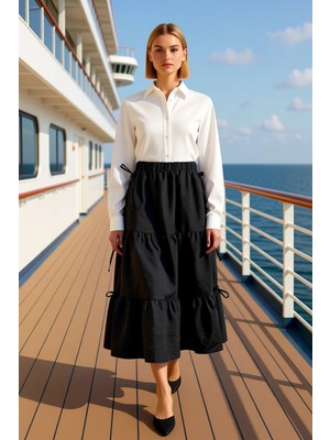 Benerly Kadın Maxi Boy Dokuma Etek Beli Lastikli Kurdele Detaylı Fonksiyonel Dayanıklı Kaliteli Şık