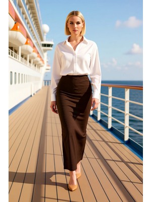 Benerly Kadın Yüksek Bel Maxi Kalem Etek Gofre Dokulu Büzgülü Fonksiyonel Dayanıklı Kaliteli Rahat