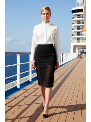 Benerly Kadın Midi Etek Yüksek Bel Düz Kumaş Kalıp Dar Fonksiyonel Dayanıklı Kaliteli Konforlu Şık