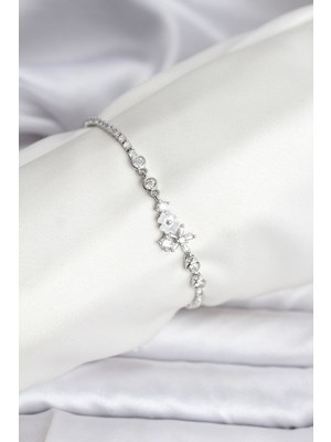 Vice Avm Çiçekli Model Zirkon Taşlı Gümüş Renk Su Yolu Kadın Bileklik