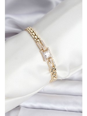 Vice Avm 14K Gold Renk Kaplama Zirkon Kare Taşlı CM Kadın Bileklik