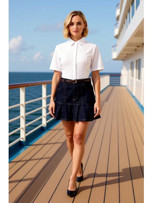 Benerly Kadın %100 Pamuk Mini Pileli Denim Etek Fonksiyonel Dayanıklı Kaliteli Konforlu Estetik Şık