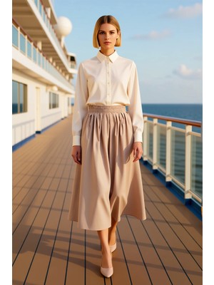 Benerly Kadın Yüksek Bel Kloş Maxi Etek Düz Terrycotton Kalıp Fonksiyonel Dayanıklı Kaliteli Rahat