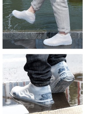 Silikon Ayakkabı Kılıfı Kaymaz Su Kir Geçirmez  M Beden Beyaz (4940)