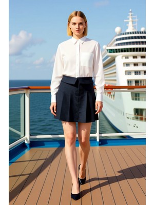 Benerly Kadın Yüksek Bel Geniş Pileli Dokuma Mini Etek Fonksiyonel Dayanıklı Kaliteli Konforlu Şık