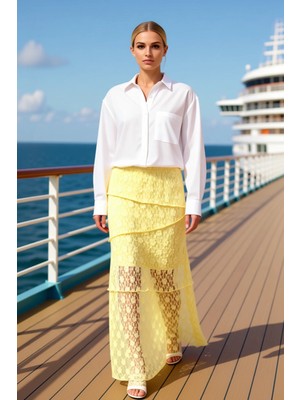 Benerly Kadın A Kesim Dantel Detaylı Maxi Etek %98 Polyester %2 Elastan Fonksiyonel Dayanıklı Spor