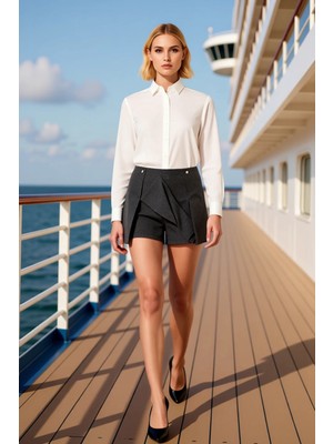 Benerly Kadın Yüksek Bel A Kesim Mini Etek Pantolon Çizgili Kumaş Fonksiyonel Dayanıklı Kaliteli Şık