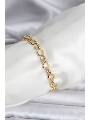 Vice Avm 14K Gold Renk Kaplama Lazerli Zincir Model CM Kadın Bileklik