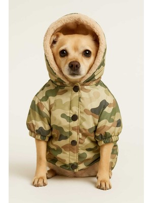 Peti Tailor Kamuflaj Desenli Su Geçirmez Kürklü Mont/yağmurluk Kedi Köpek Kıyafeti