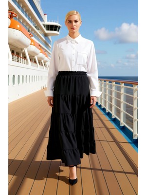 Benerly Kadın Maxi Boy Etek Normal Bel Lastikli Bel Aerobin Kumaş Fonksiyonel Dayanıklı Kaliteli Şık