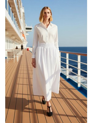 Benerly Kadın Yüksek Bel Kloş Maxi Etek Düz Terrycotton Kalıp Fonksiyonel Dayanıklı Kaliteli Rahat