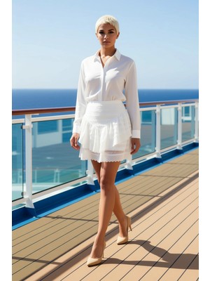 Benerly Kadın Mini Etek Fırfırlı Nakışlı Dokuma Kalıp Skater Fonksiyonel Dayanıklı Kaliteli Modern