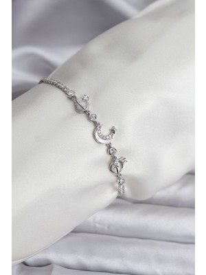 Vice Avm Charmlı Model Zirkon Taşlı Gümüş Renk Su Yolu Kadın Bileklik