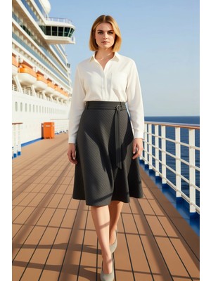 Benerly Kadın Midi Kloş Etek Çizgili Dokuma Poliviskon Kalıp Fonksiyonel Dayanıklı Kaliteli Modern