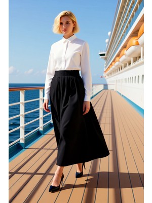 Benerly Kadın Maxi Etek Yüksek Bel Pileli Dokuma Kalıp Fonksiyonel Dayanıklı Kaliteli Konforlu Şık