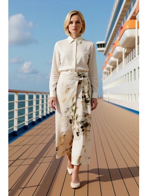 Benerly Kadın Batik Desenli Yüksek Bel Midi Sarong Kalıp Dokuma Etek %100 Pamuk Fonksiyonel Modern