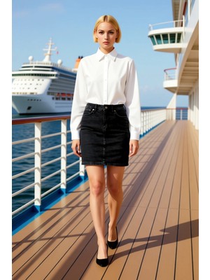 Benerly Kadın Yüksek Bel Mini Denim Etek A Kesim Kalem Kalıp Fonksiyonel Dayanıklı Kaliteli Modern