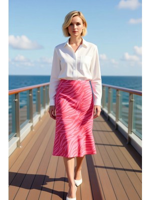 Benerly Kadın Animal Desenli Midi Etek Yüksek Bel Balık Kalıp Dokuma Fonksiyonel Dayanıklı Estetik