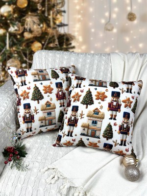 2li Kırlent Kılıfı Seti 43X43 cm Fermuarlı Çift Taraflı Dijital Baskı Yılbaşı Yeni Yıl Noel Konsepti New Year Christmas Fifty Home