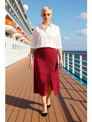 Benerly Kadın Midi Etek Viskon Dokuma Animal Desenli Yırtmaçlı Normal Bel Fonksiyonel Dayanıklı Şık