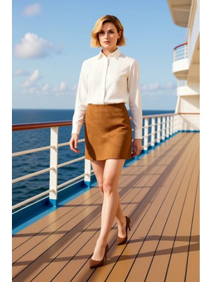 Benerly Kadın A Kesim Düz Süet Mini Etek Kuş Gözü Detaylı Fonksiyonel Dayanıklı Kaliteli Konforlu Şık