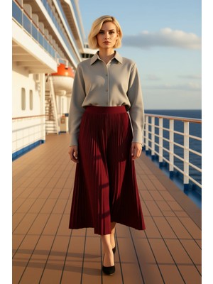 Benerly Kadın Pilise Maxi Etek Yüksek Bel A Line Kalıp Esnek Örme Kumaş Fonksiyonel Dayanıklı Spor