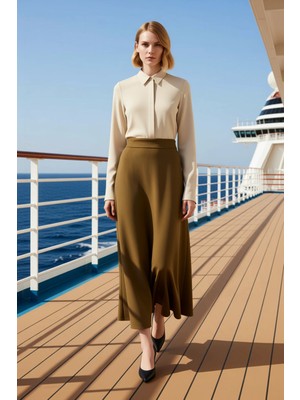 Benerly Kadın A Line Süet Kumaş Maxi Etek Düz Desen Astarsız Fonksiyonel Dayanıklı Kaliteli Modern