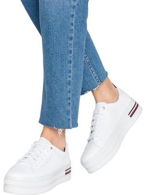 Tommy Hilfiger Fw Eilidh 7A Beyaz Platform Kadın Deri Sneaker