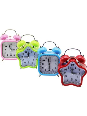 Küçük Mix=yıldız:9.3cm- Kare:8.3cm Masa Çalar Saat Pilli - Ledli Işıklı Renkli Plastik (4