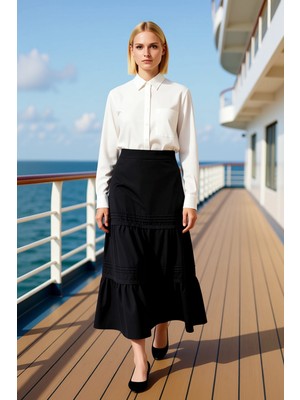 Benerly Kadın Maxi Etek Düz Poplin Kemerli Kalıp Skater Fonksiyonel Dayanıklı Kaliteli Konforlu Şık