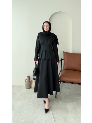 Miraydin Butik Belden Bağlamalı Etekli Scuba Takım – Siyah